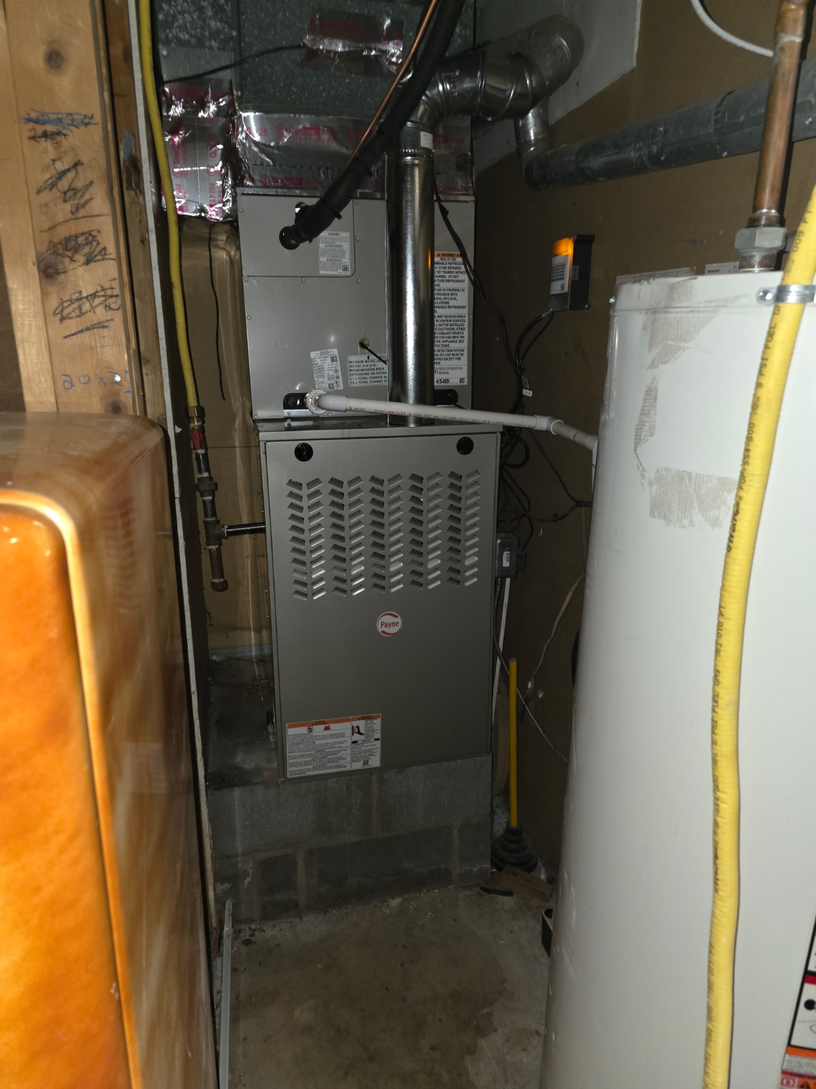 Payne furnace installed in a basement